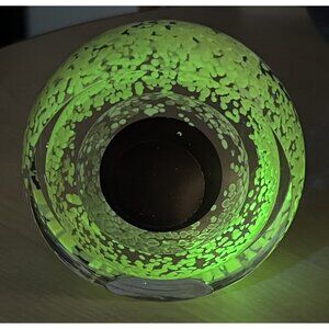 Vintage Hand Blown Studio Art Glass Encased Bubbles Paperweight Pink Black Glows